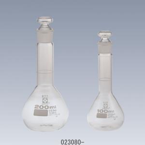 メスフラスコ　短形（全量フラスコ）白　共通すり合わせガラス平栓付　250mL [023080-250A]